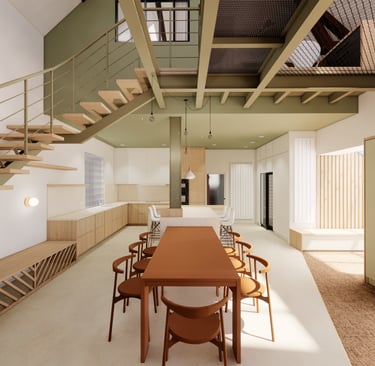 Visuel 3d, Architecture intérieur, mezzanine, passerelle, couleur