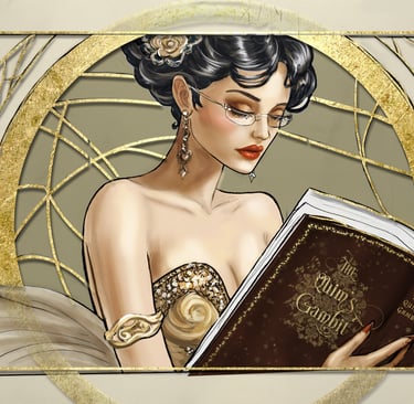 An illustration of a young victorian woman reading a spicy novel.
