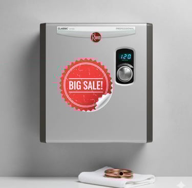 a big sale sign on a wall mounted on a wall