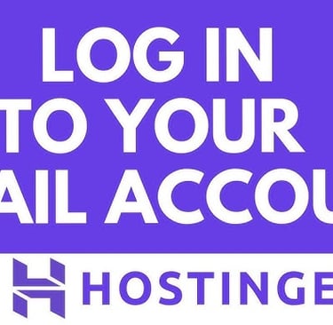 A purple Hostinger graphic with white text that reads Log In To Your Email Account.