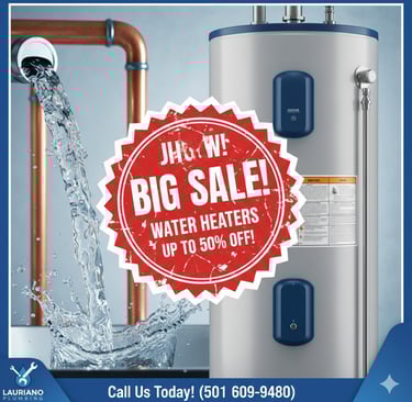 a water heater with a big sale sign on it