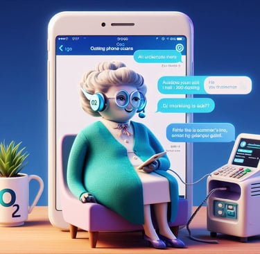 AI Granny answering questions on a phone