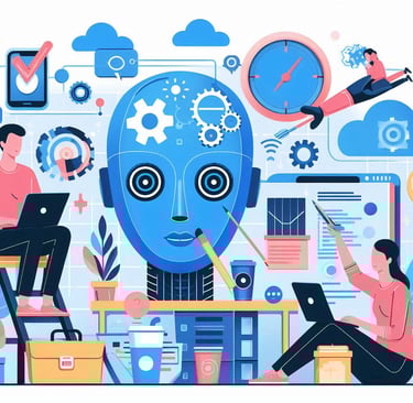 Two people working cacually while AI works in the background