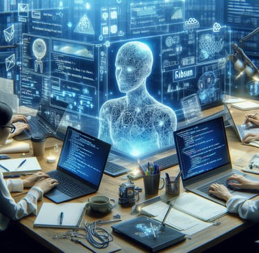 AI writing code automatically at biug tech companies while people sit at their desks