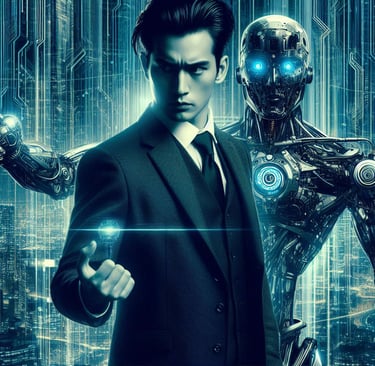 AI APIs making advanced agents in the world and make it look like a neo-noir scene from a Frank Miller movie