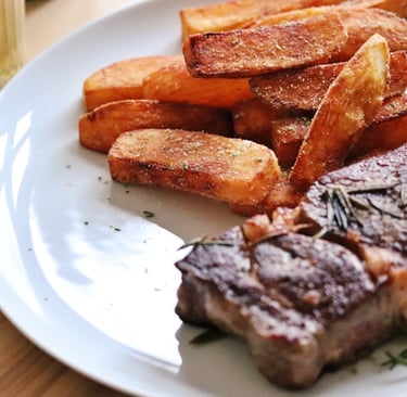 Twice Fried Chips with Rosemary Salt with steak