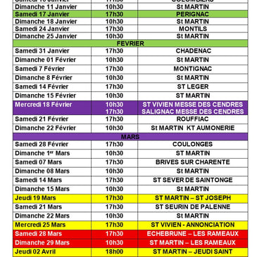 messe dominicale et semaine