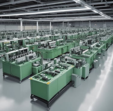 A showroom displaying a variety of air conditioners neatly arranged on two walls. Each unit is placed on shelves with price tags and brand logos visible. The floor is polished and the ceiling has fluorescent lighting.