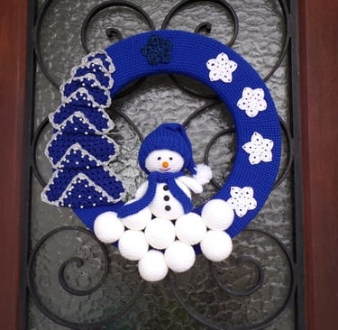 Couronne de porte de couleur bleu pour Noël fait main 