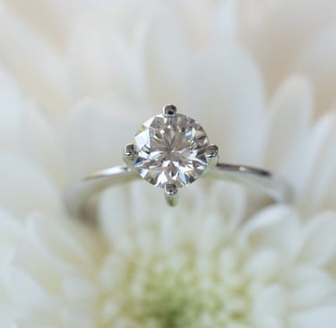 a Lab-Grown Diamonds cut CVD diamond ring with a diamond ring on top of a white flower