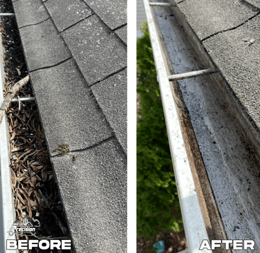 Gutter cleaning before and after