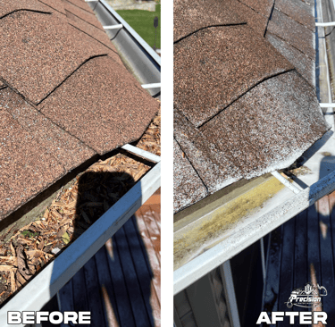 Gutter cleaning before and after