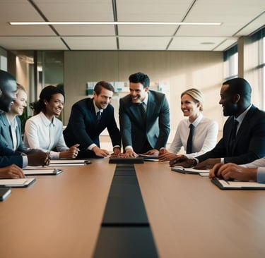a group of business people sitting around a table