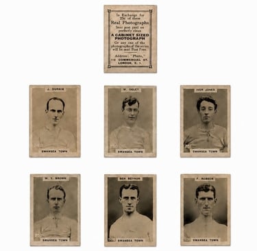 Vintage Swansea Town football cards featuring players like Ivor Jones and Ben Beynon in sepia portraits.