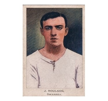 Vintage football card portrait of J. Roulson from Swansea in a classic white kit.