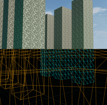 Cloud Realms devlog #1 thumbnail, blocks of the game Cloud Realms and their wireframe