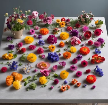 colorful collection of edible flowers