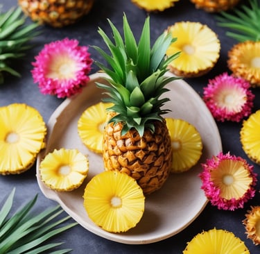 pineapple flowers and pineapple flowers  on plate