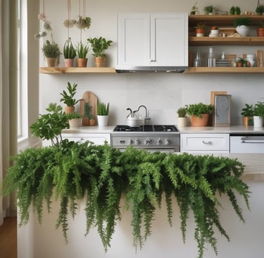 artificial plants decorating a home kitchen