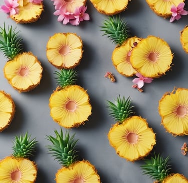 dried pineapple flowers on a grey table top