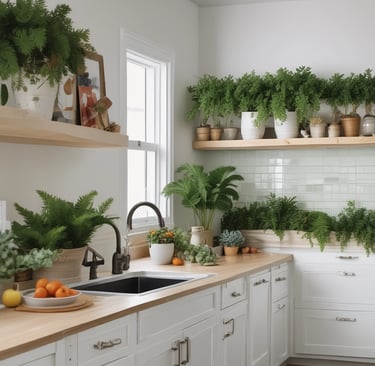 artificial plants in kitchen
