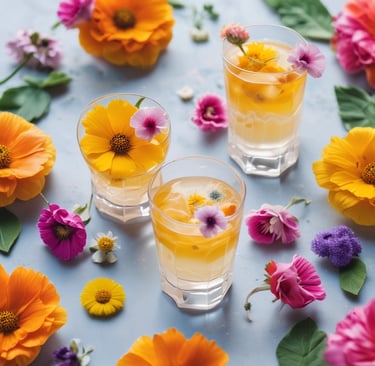 cocktail drinks and edible flowers =