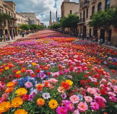 large display of colored flowers 