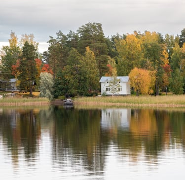 Country house in the forest in the lake. Autumn season Kuopio Finland Europe