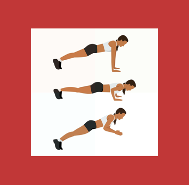 a woman doing push ups on a white background