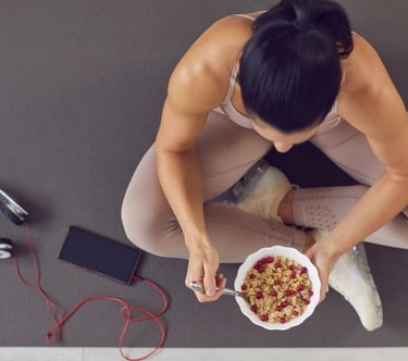 a woman eating breakfast