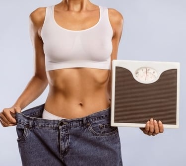 a woman with a weight scale