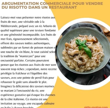 Exemple argumentation commerciale restaurant risotto