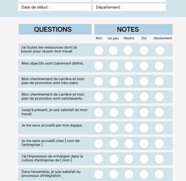 Exemple de questionnaire de satisfaction sur l'accueil et l’intégration