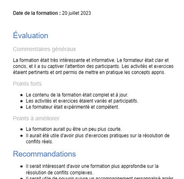 évaluation d'une formation exemple