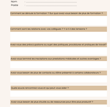 Exemple questionnaire d’intégration salarié : premier mois de travail