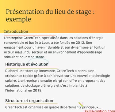 présentation du lieu de stage exemple