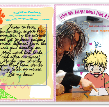 a woman is writing a letter to her son