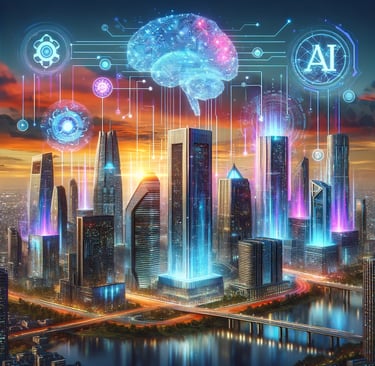a cityscape with a brain map and a brain map