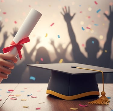 Alt= mão segurando diploma chapéu na mesa vitória