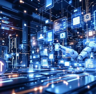 An abstract representation of process automation with AI technologies.