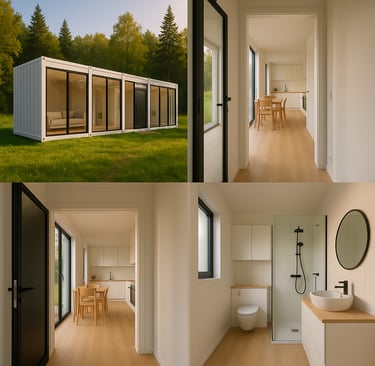 a series of four different pictures of a house