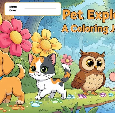 sampul ebook mewarnai dengan anjing, kucing dan owl
