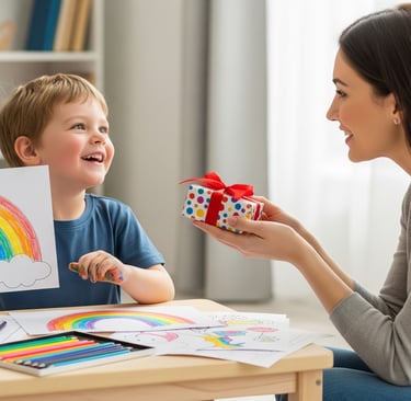 Anak mendapat hadiah dari ibu