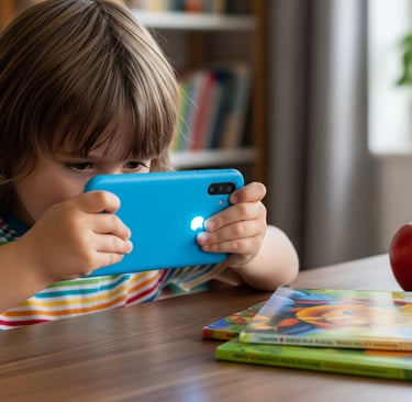 Seorang anak kecil yang sedang bermain handphone