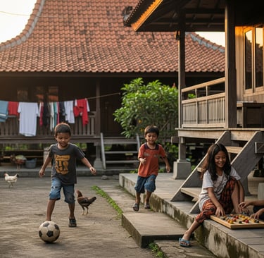 sekumpulan anak yang bermain di depan rumah