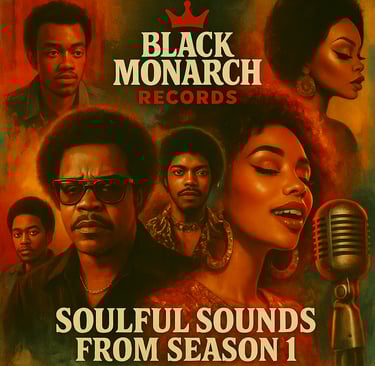Black Monarch Records Soul Artists singing on a vintage poster background with soulful sounds 