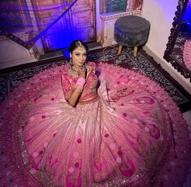 Bridal and festive designer lehengas available on rent in Rohini, Delhi.