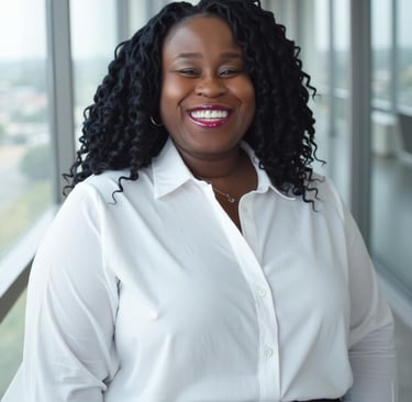 Sophiathedigitalpro who is a black woman with curly hair and a white shirt