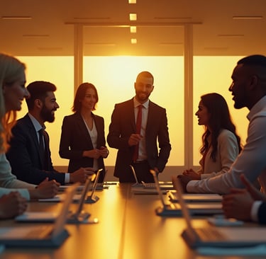 a group of business people sitting around a table