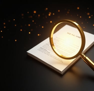 a magnifying glass over a resume